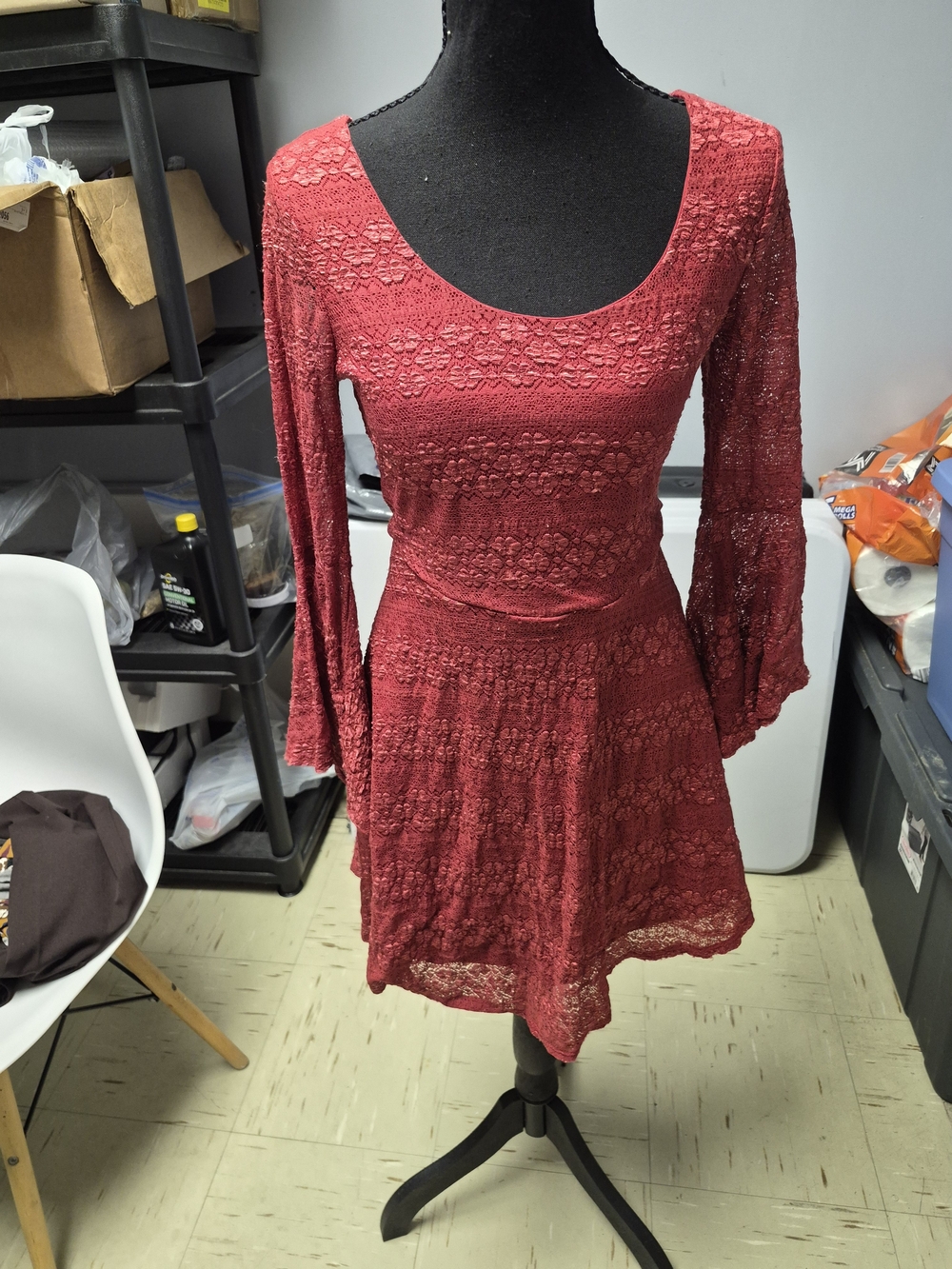 Love Reign Burgundy Lace Long-Sleeve Fit & Flare Dress